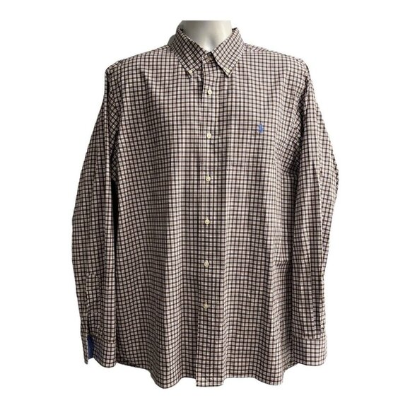 Ralph Lauren XL Button Down Shirt Plaid Cotton Brown Long Sleeve Casual Preppy - Picture 1 of 7
